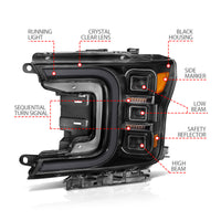 ANZO 18-20 Ford F-150 Full Led Projector Smoke Bar Style Headlights Black Amber - Burkken Auto Parts