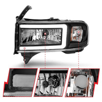 ANZO 94-02 Dodge RAM Crystal Headlight - w/ Light Bar Black Housing - Burkken Auto Parts