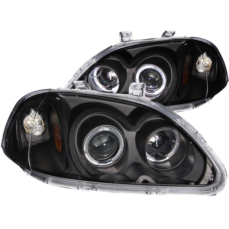 ANZO 1996-1998 Honda Civic Projector Headlights w/ Halo Black - Burkken Auto Parts