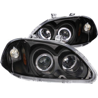 ANZO 1996-1998 Honda Civic Projector Headlights w/ Halo Black - Burkken Auto Parts