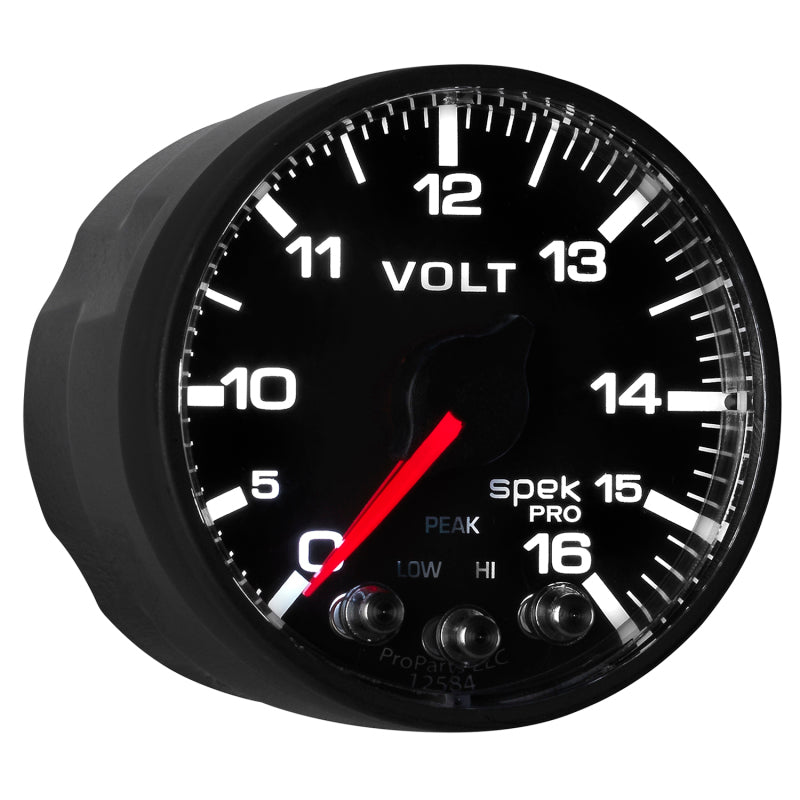 AutoMeter Gauge Voltmeter 2-1/16in. 16V Stepper Motor W/Peak & Warn Blk/Blk Spek-Pro - Burkken Auto Parts