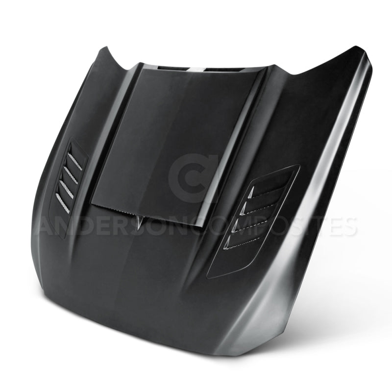 Anderson Composites 15-16 Ford Mustang (Excl. GT350/GT350R) Ram Air Fiberglass Hood - Burkken Auto Parts