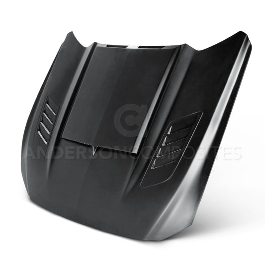 Anderson Composites 15-16 Ford Mustang (Excl. GT350/GT350R) Ram Air Fiberglass Hood - Burkken Auto Parts