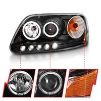 ANZO 1997.5-2003 Ford F-150 Projector Headlights w/ Halo and LED Black 1pc - Burkken Auto Parts