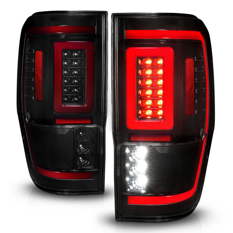 ANZO 19-22 Ford Ranger Full LED Taillights w/ Lightbar Sequential Signal Black Housing/Smoke Lens - Burkken Auto Parts