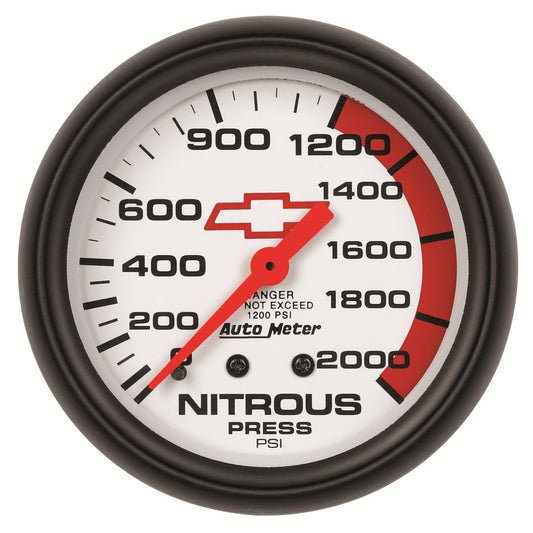 AutoMeter Gauge Nitrous Pressure 2-5/8in. 2000PSI Mechanical Chevy Red Bowtie White - Burkken Auto Parts