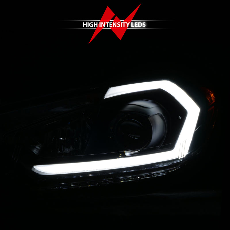 ANZO 2014-2016 Kia Forte Projector Headlights w/ Light Bar Black Housing w/ DRL - Burkken Auto Parts