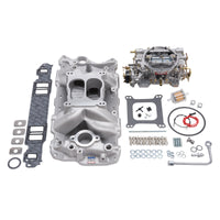 Edelbrock Manifold And Carb Kit Performer Air-Gap Small Block Chevrolet 1957-1986 Natural Finish - Burkken Auto Parts
