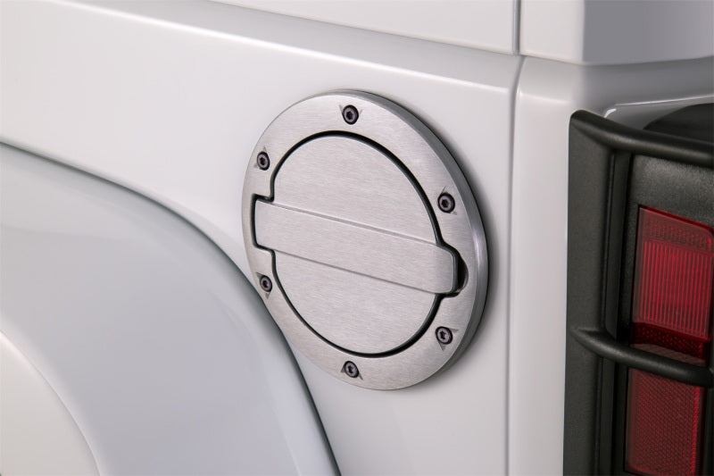 AMP Research 2007-2017 Jeep Wrangler JK 2/4 Door Fuel Door - Brushed - Burkken Auto Parts