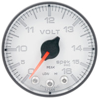 Autometer Spek-Pro Gauge Voltmeter 2 1/16in 16V Stepper Motor W/Peak & Warn Wht/Blk - Burkken Auto Parts