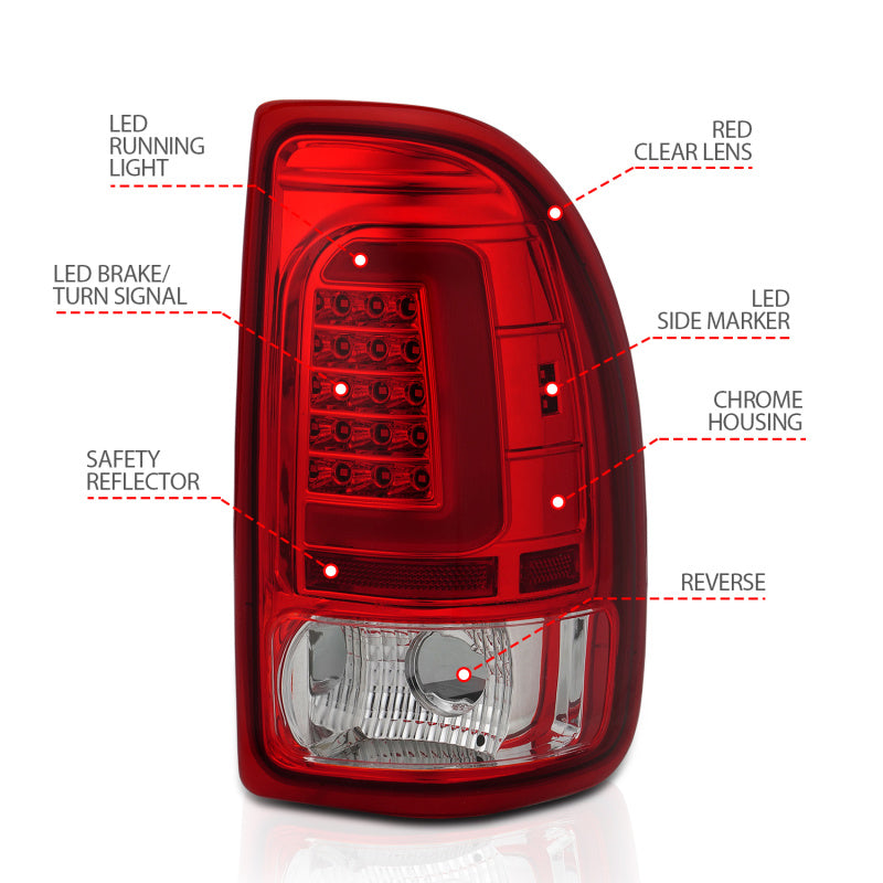 ANZO 1997-2004 Dodge Dakota LED Taillights Chrome Housing Red Lens Pair - Burkken Auto Parts