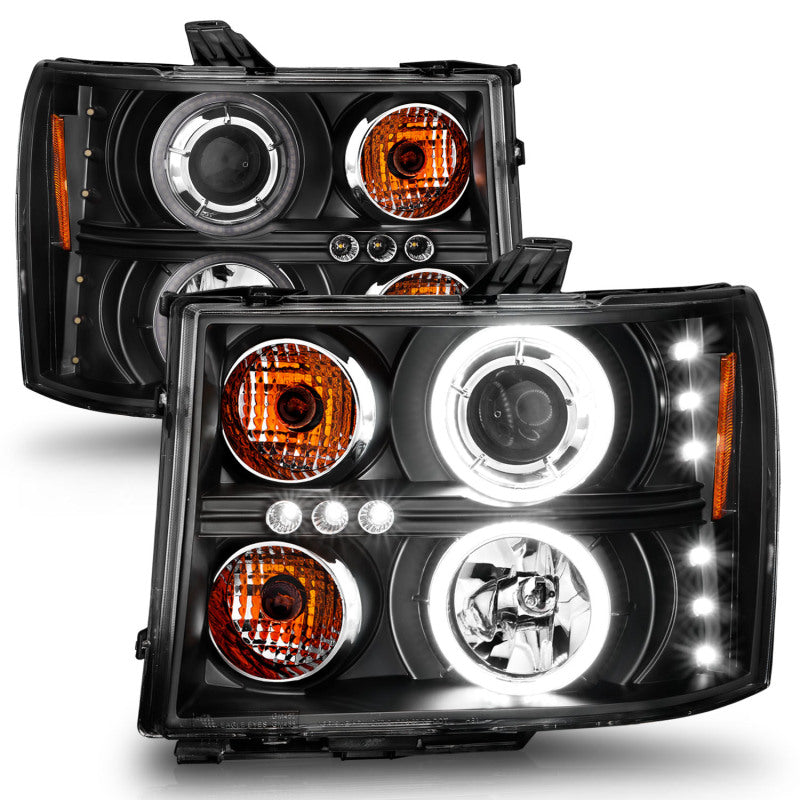 ANZO 2007-2013 GMC Sierra 1500 Projector Headlights w/ Halo Black - Burkken Auto Parts