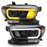 ANZO 2016-2017 Toyota Tacoma Projector Headlights w/ Plank Style Switchback Black w/ Amber - Burkken Auto Parts