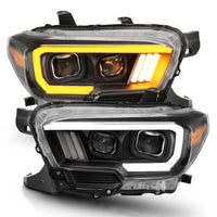 ANZO 2016-2017 Toyota Tacoma Projector Headlights w/ Plank Style Switchback Black w/ Amber - Burkken Auto Parts