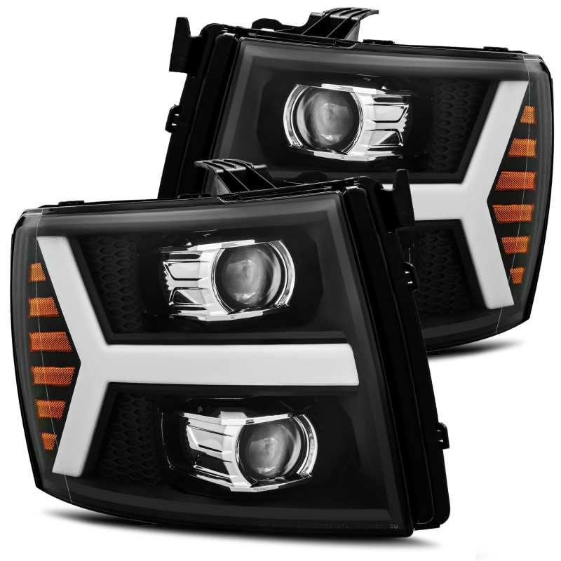 AlphaRex 07-13 Chevy 1500HD PRO-Series Proj Headlight Plank Style Matte Blk w/Activ Light/Seq Signal - Burkken Auto Parts