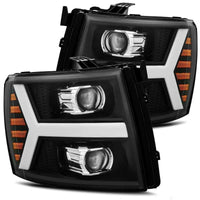 AlphaRex 07-13 Chevy 1500HD PRO-Series Proj Headlight Plank Style Matte Blk w/Activ Light/Seq Signal - Burkken Auto Parts