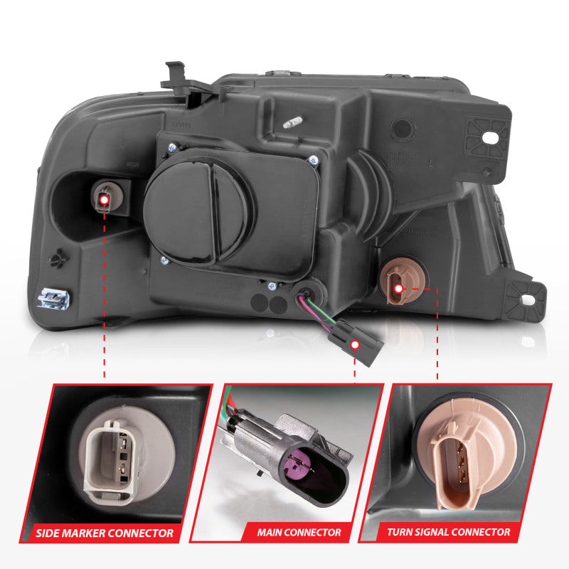 ANZO 2004-2008 Ford  F-150 Projector Headlights w/ Light Bar Chrome Housing - Burkken Auto Parts