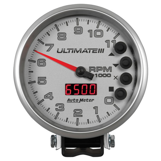 Autometer 5 inch Ultimate III Playback Tachometer 11000 RPM - Silver - Burkken Auto Parts