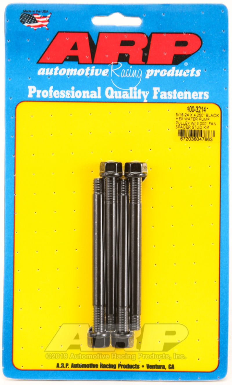 ARP 5/16-24 X 4.250 Black Hex Water Pump Pulley w/ 3.000in Fan Spacer Stud Kit - Burkken Auto Parts