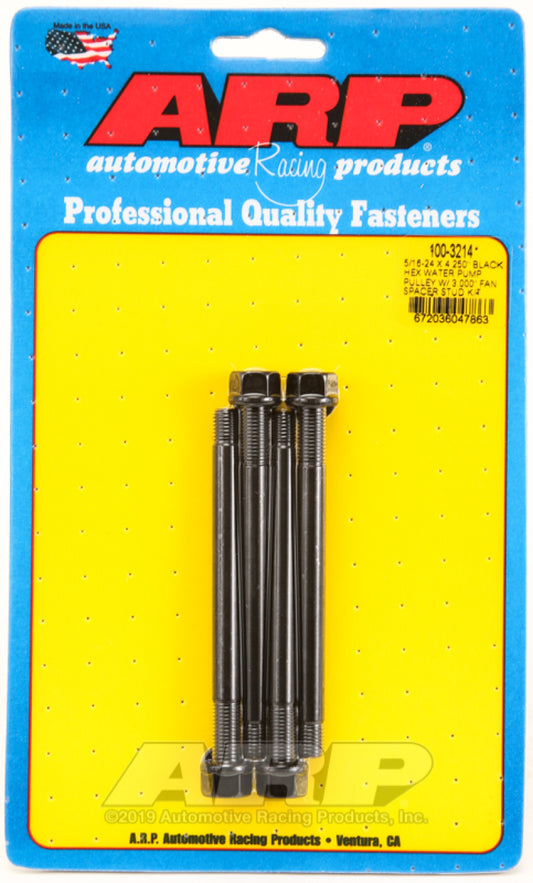ARP 5/16-24 X 4.250 Black Hex Water Pump Pulley w/ 3.000in Fan Spacer Stud Kit - Burkken Auto Parts