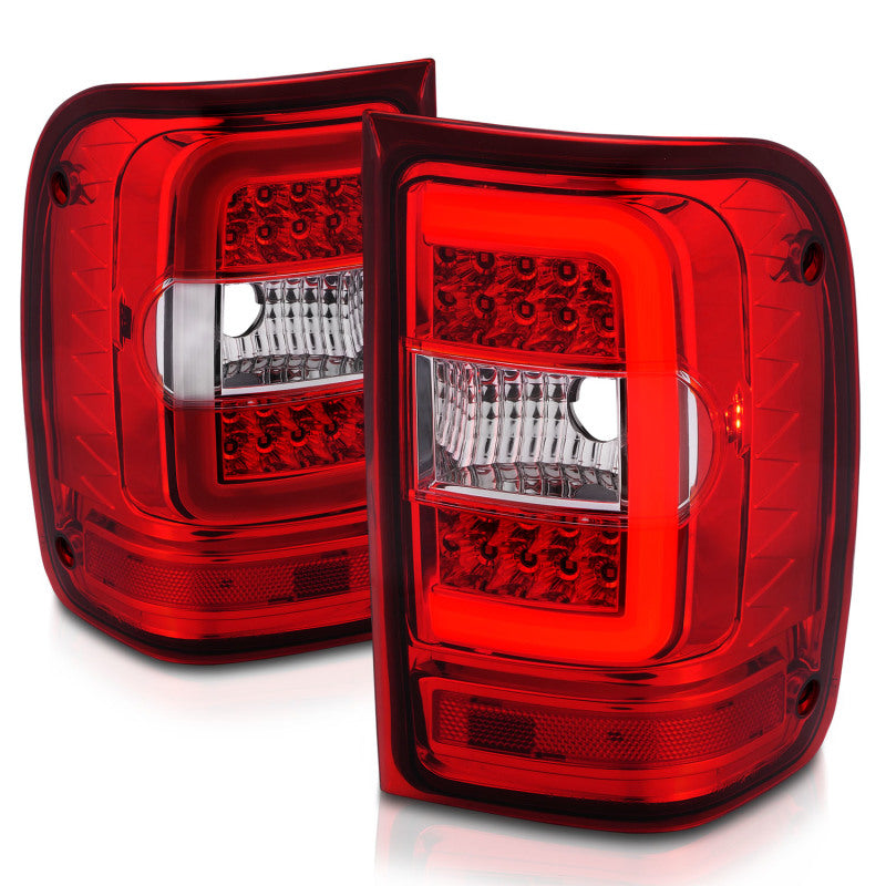 ANZO 2001-2011 Ford  Ranger LED Tail Lights w/ Light Bar Chrome Housing Red/Clear Lens - Burkken Auto Parts