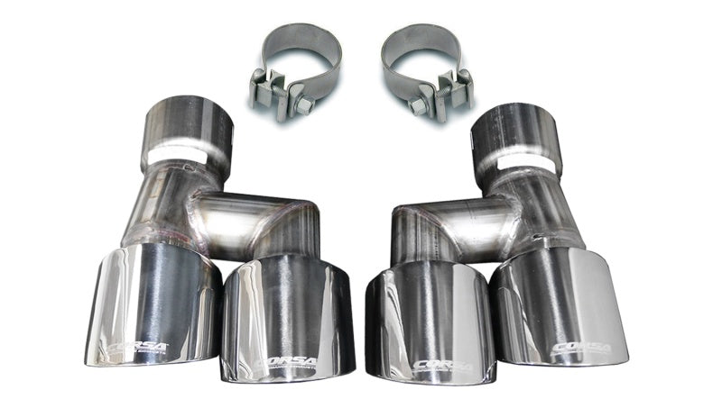 Corsa 18-23 4.0in Twin Tip Polished Pro-Series Tip Kit Fits No-Valve Mustang Exhaust Clamps Inc - Burkken Auto Parts
