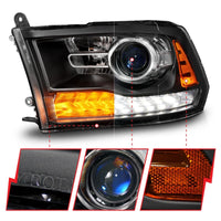 ANZO 09-18 Dodge Ram 1500/2500/3500 LED Plank Style Headlights Switchback + Sequential - Matte Black - Burkken Auto Parts