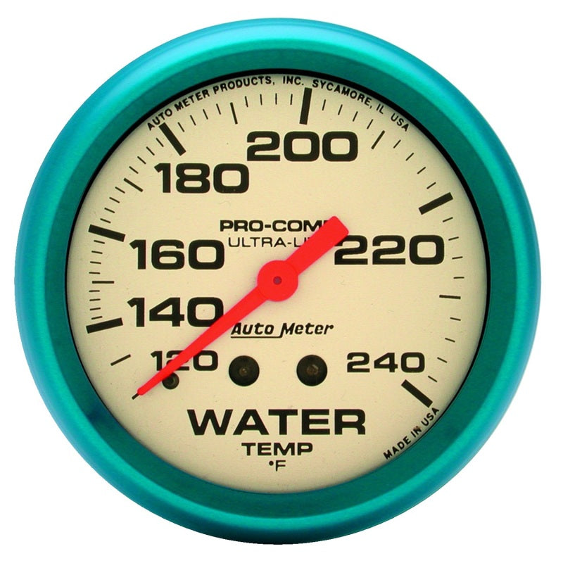 AutoMeter Gauge Water Temp 2-5/8in. 120-240 Deg. F Mech. Glow In The Dark Ultra-Nite - Burkken Auto Parts