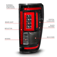 ANZO 21-23 Ford F-150 LED Taillights Seq. Signal w/BLIS Cover - Black Housing - Burkken Auto Parts