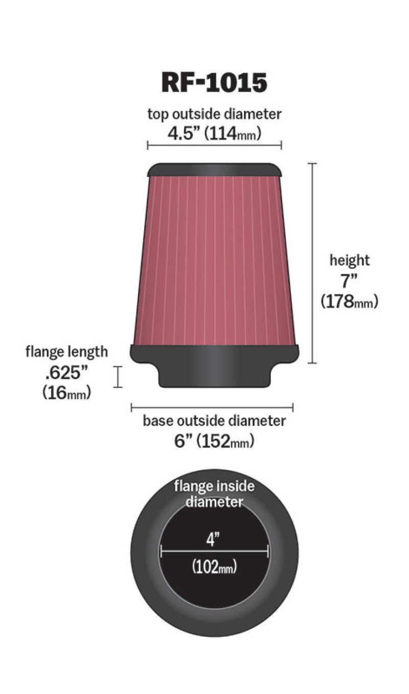 K&N 6 inch OD-Base 4 1/2 inch OD-Top 7 Inch H Round Tapered Universal Air Filter - Burkken Auto Parts