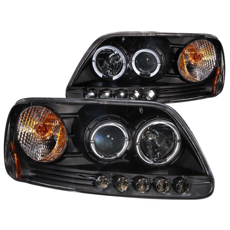 ANZO 1997.5-2003 Ford F-150 Projector Headlights w/ Halo and LED Black 1pc - Burkken Auto Parts