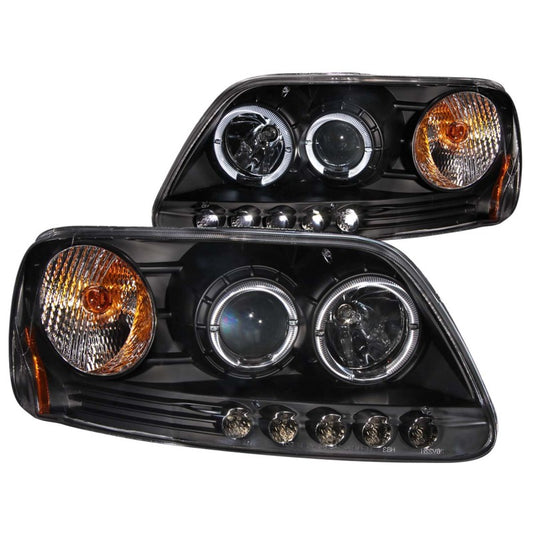 ANZO 1997.5-2003 Ford F-150 Projector Headlights w/ Halo and LED Black 1pc - Burkken Auto Parts