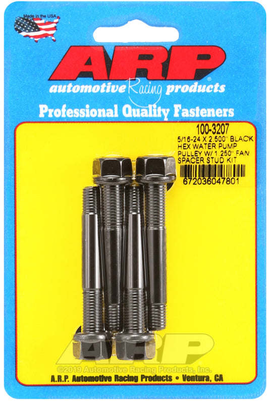 ARP 5/16-24 X 2.500 Black Hex Water Pump Pulley w/ 1.250in Fan Spacer Stud Kit - Burkken Auto Parts