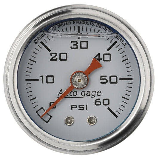 Autometer AutoGage 1.5in Liquid Filled Mechanical 0-60 PSI Fuel Pressure Gauge - White - Burkken Auto Parts