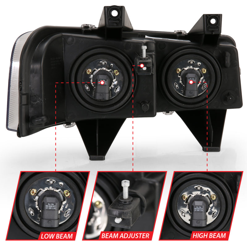 ANZO 2003-2017 Chevy Express Crystal Headlight Black - Burkken Auto Parts