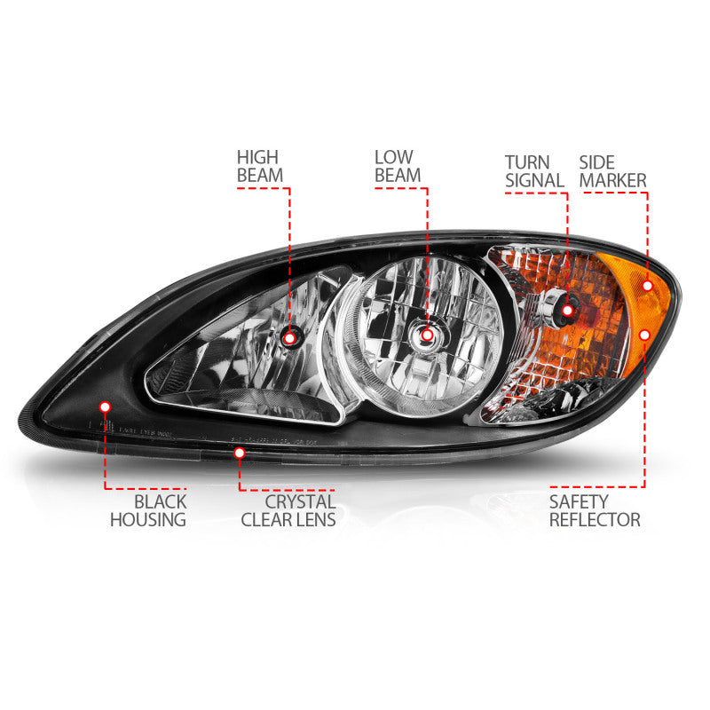 ANZO 2008-2016 International Prostar Crystal Headlights Black Housing (OE Replacement) - Burkken Auto Parts