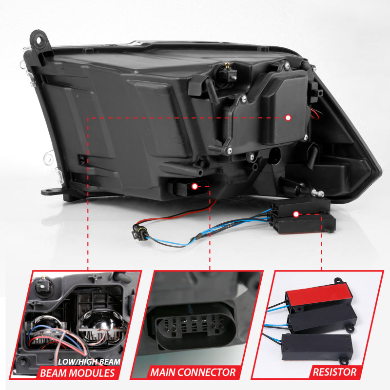 ANZO 2009-2018 Dodge Ram 1500 Led Projector Plank Style Switchback H.L Halo Black Amber (OE Style) - Burkken Auto Parts