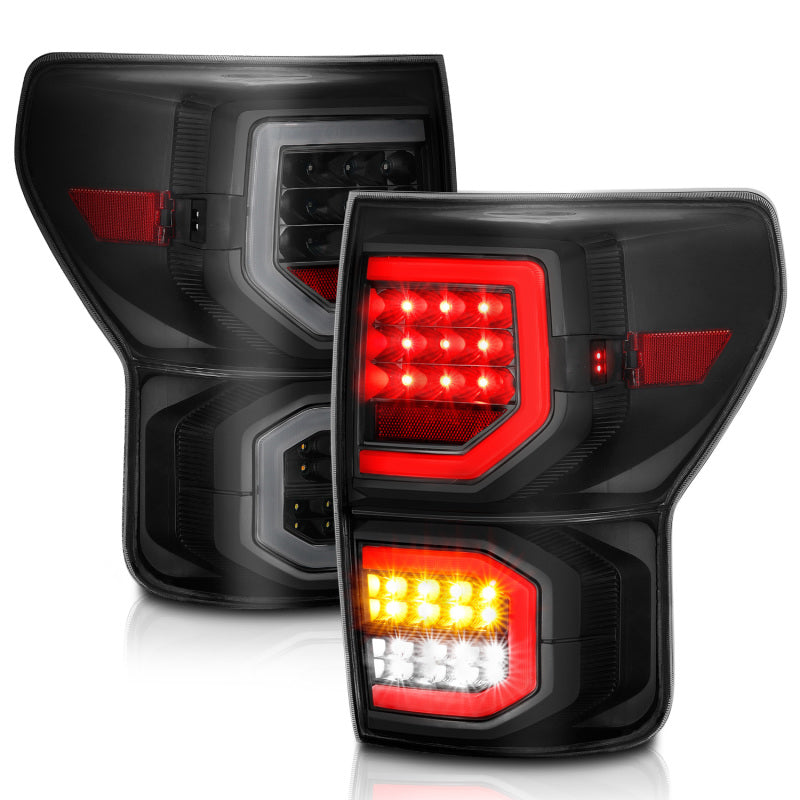 ANZO 2007-2013 Toyota Tundra LED Taillights Plank Style Black w/Smoke Lens - Burkken Auto Parts