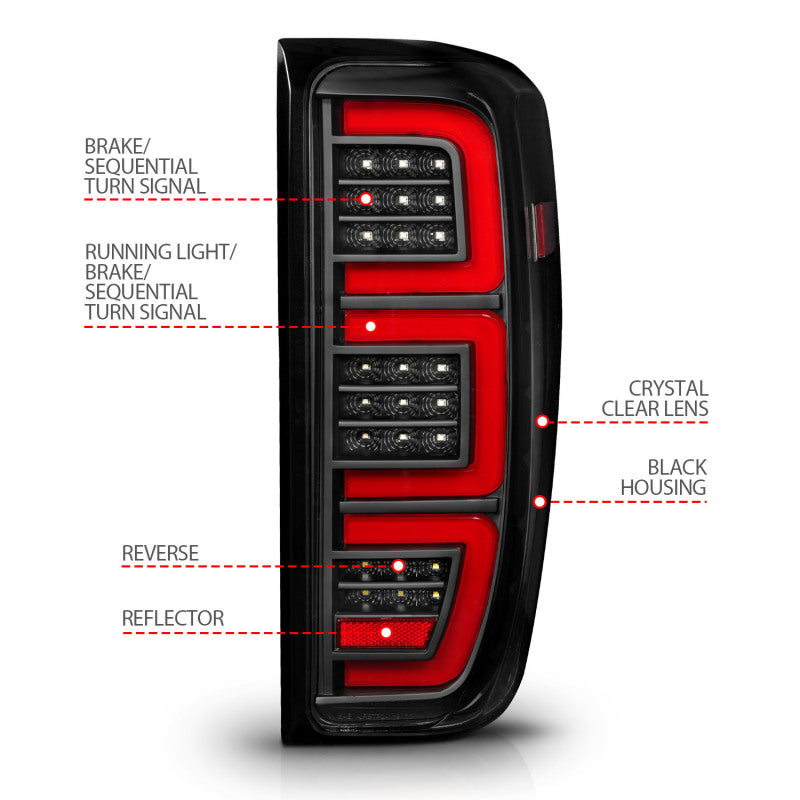 ANZO 19-23 GMC Sierra 1500/2500HD/3500HD Black Replacement Full LED Bar Tail Light - Burkken Auto Parts