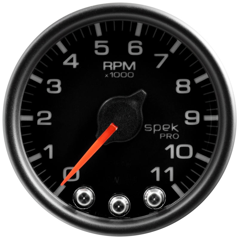 Autometer Spek-Pro Gauge Tach 2 1/16in 11K Rpm W/ Shift Light & Peak Mem Blk/Blk - Burkken Auto Parts