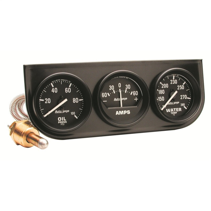 AutoMeter Gauge Console Oilp/Wtmp/Amp 2in. 100PSI/280 Deg. F/60A Blk Dial Blk Bzl Autogage - Burkken Auto Parts