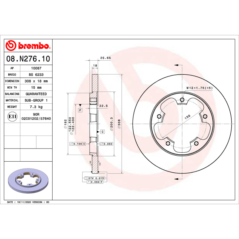 Brembo 2015 Nissan Leaf/15-20 Nissan Rogue Front UV Coated Rotor