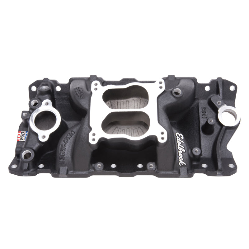 Edelbrock Manifold SBC Performer Air Gap Black - Burkken Auto Parts