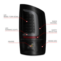 ANZO 2002-2006 Dodge  Ram 1500 LED Tail Lights w/ Light Bar Black Housing Smoke Lens - Burkken Auto Parts