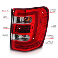 ANZO 1999-2004 Jeep Grand Cherokee LED Tail Lights w/ Light Bar Chrome Housing Red/Clear Lens - Burkken Auto Parts