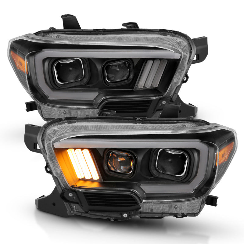 ANZO 2016-2017 Toyota Tacoma Projector Headlights w/ Plank Style Design Black/Amber w/ DRL - Burkken Auto Parts