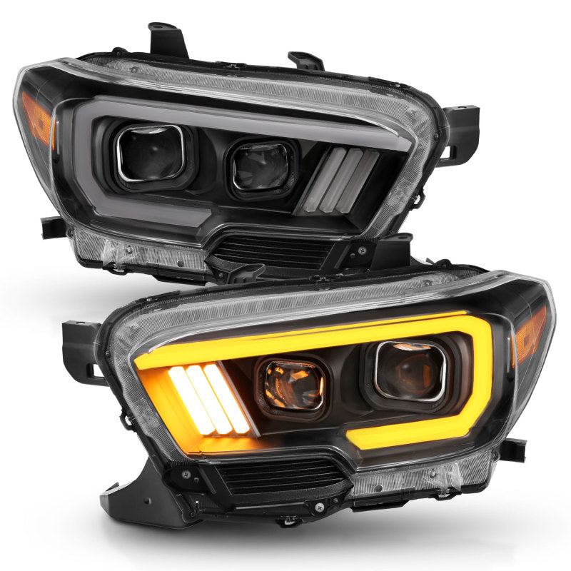 ANZO 2016-2017 Toyota Tacoma Projector Headlights w/ Plank Style Switchback Black w/ Amber w/ DRL - Burkken Auto Parts