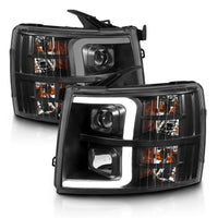 ANZO 07-13 Chevrolet Silverado 3500 Projector Headlights - Black Amber - Burkken Auto Parts