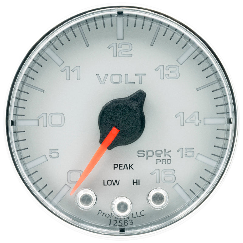 Autometer Spek-Pro Gauge Voltmeter 2 1/16in 16V Stepper Motor W/Peak & Warn Slvr/Chrm - Burkken Auto Parts