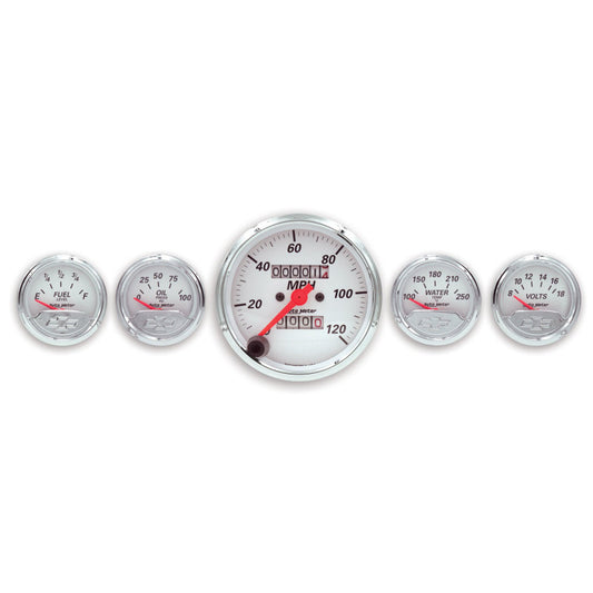 Autometer Arctic White GM 5 Pc Kit Box w/ Mech Speedo, Elec Oil Press, Water Temp, Volt, Fuel Level - Burkken Auto Parts